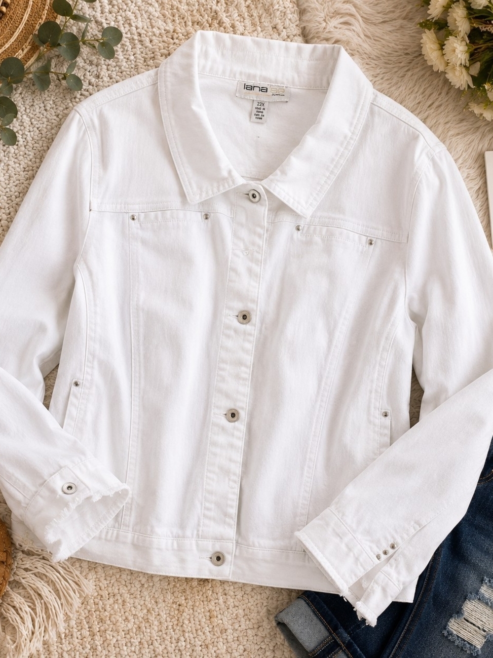Lana Lee White Denim Jacket Plus Size 22X Stretch 29" Ptp